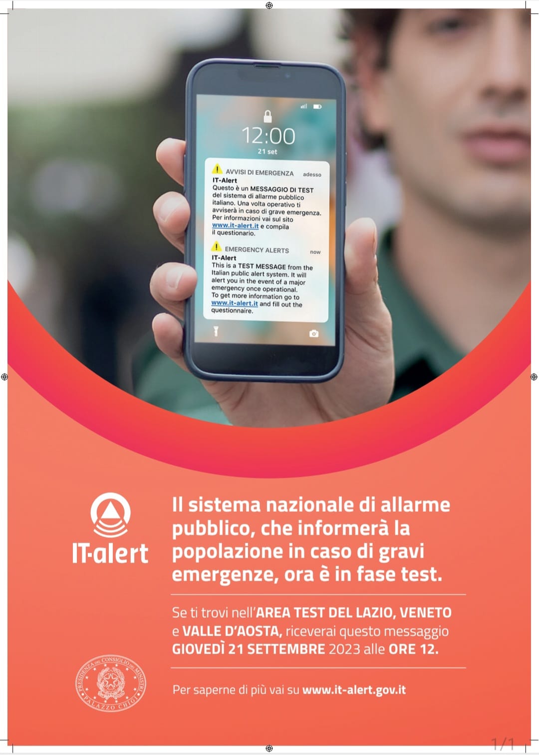 Comunicato stampa it-alert, al via test del nuovo sistema di allarme pubblico nel lazio